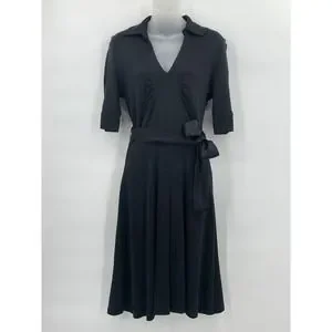 Banana Republic | Dresses | Banana Republic Small Dress Black Stretchy Half  Sleeve Collar Tie Fit Flare | Poshmark